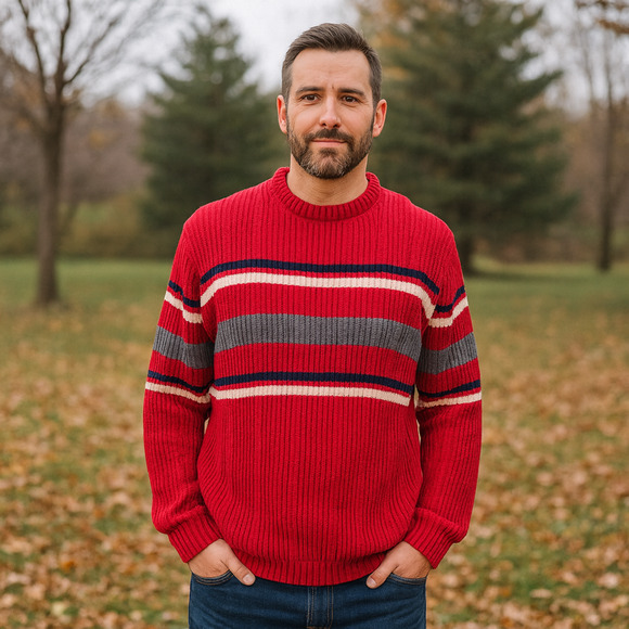 Chaps Other - Chaps Men’s Large Sweater Crewneck Striped Ribbed Knit Cotton Y2K Style Fall